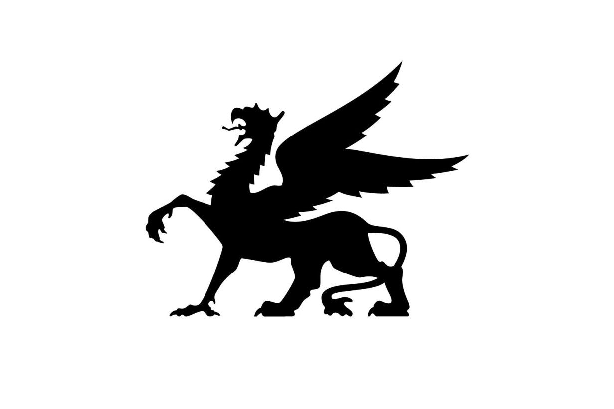 A black griffin on a white background