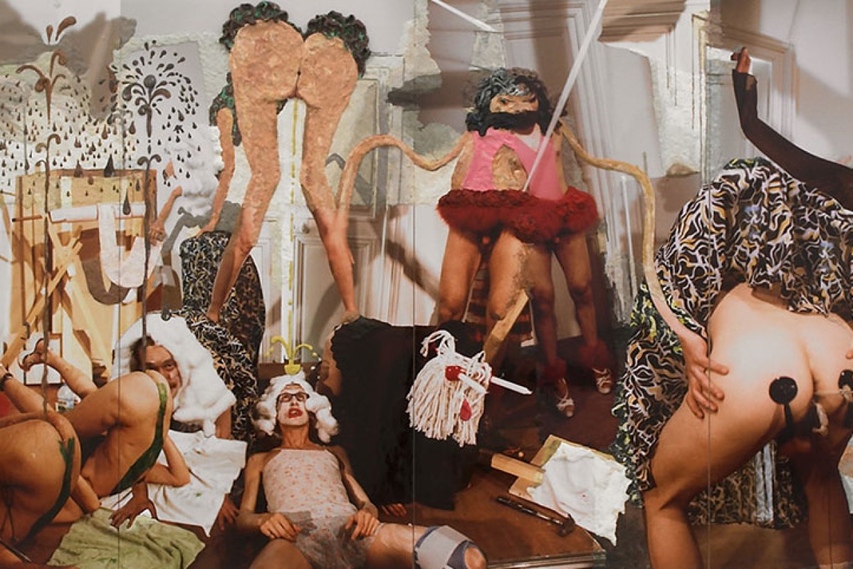 Collage mit Fotos und anderem Material, orgiastisch