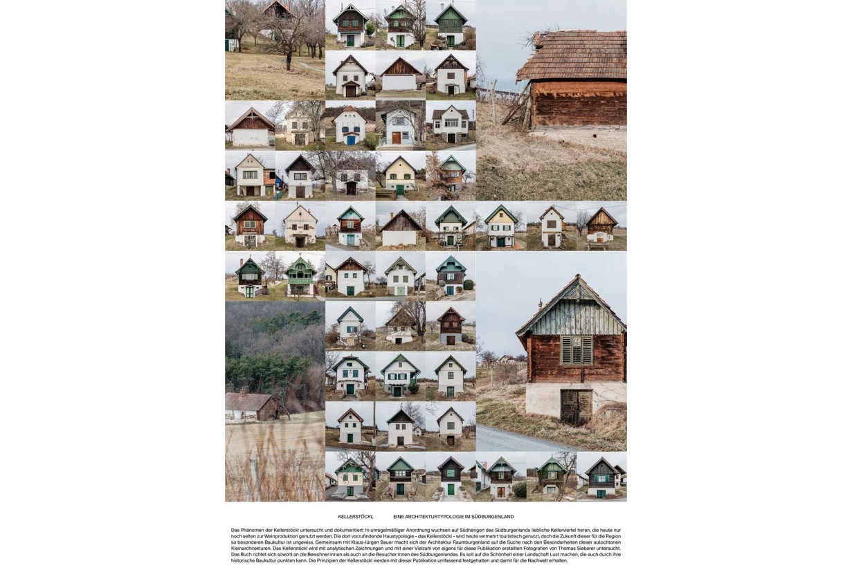 Plakat mit vielen einzelnen Fotos von Kellerstöckeln