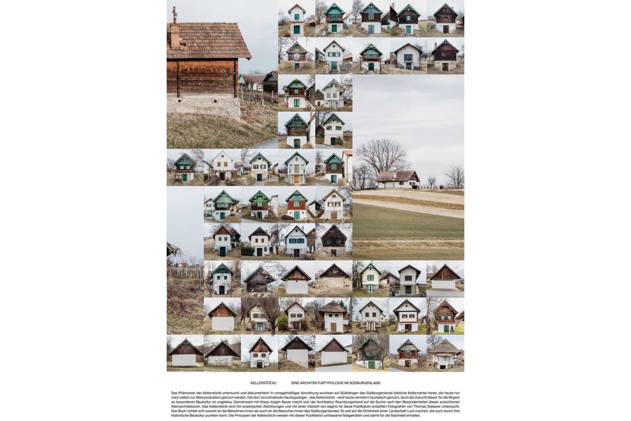 Plakat mit vielen einzelnen Fotos von Kellerstöckeln