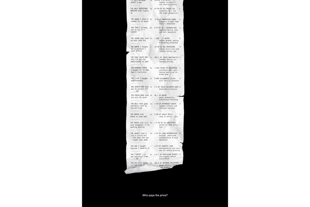 Plakat mit Rechnung "Who pays the price"