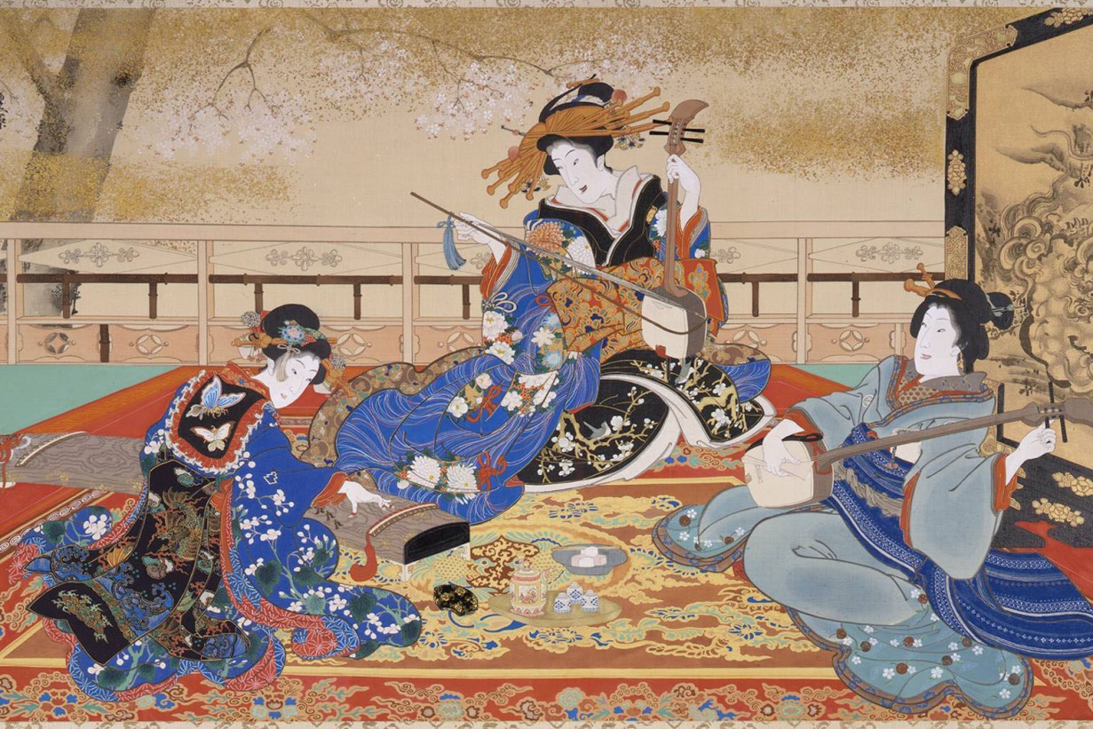 Malerei mit Tusche und Farben auf Seide