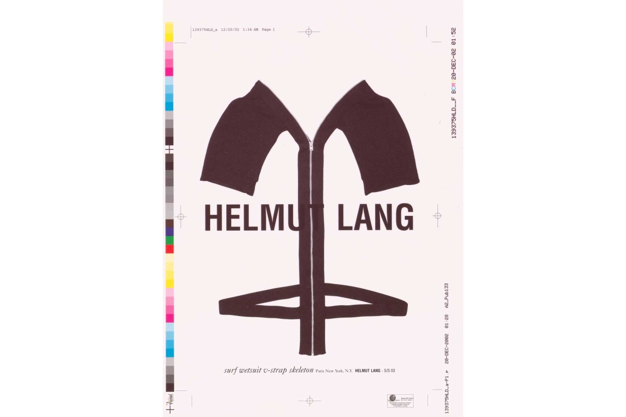 Probedruck einer Werbeanzeige, Helmut Lang Collection Hommes Femmes Séance de Travail # Été 03