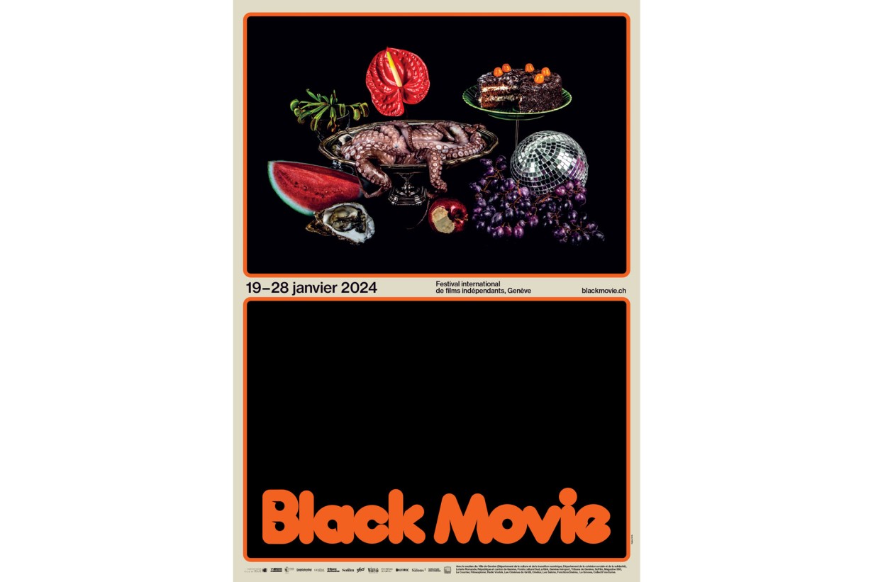 Zweigeteiltest Poster: oben Stillleben als Foto, unten Schriftzug "Black Movie"