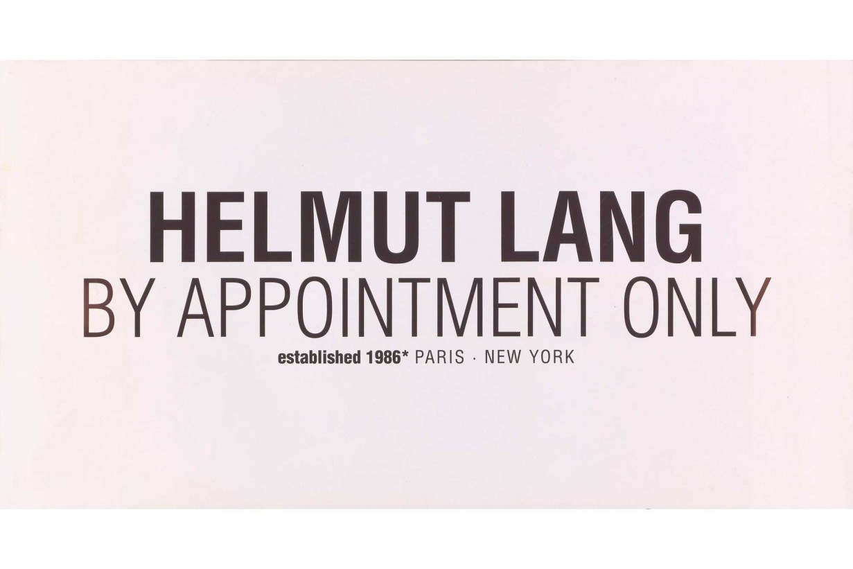 Probedruck der Grafik „Helmut Lang By Appointment Only Established 1986* Paris, New York“