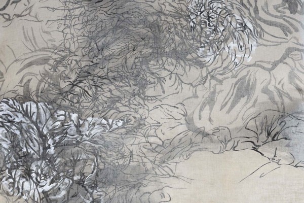 Sumi-Tusche und Öl auf transparenter Leinwand