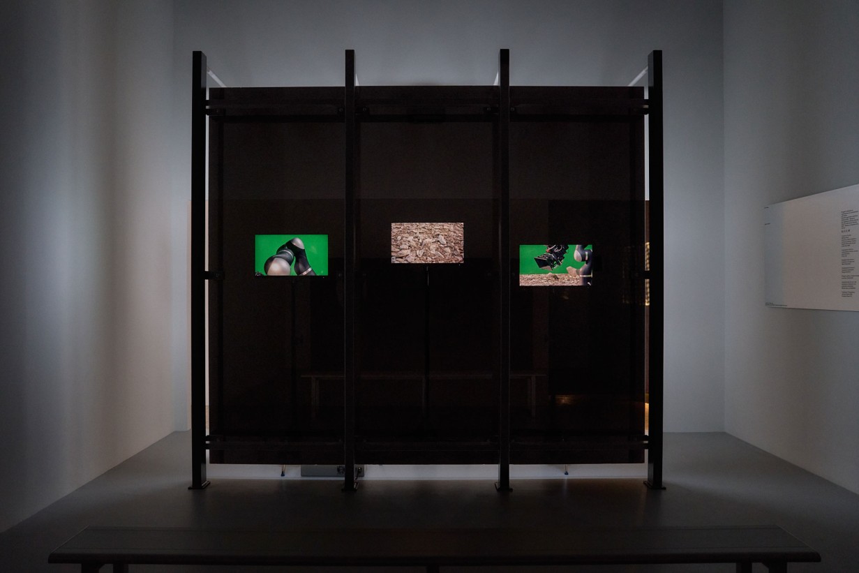 Screens on a black background