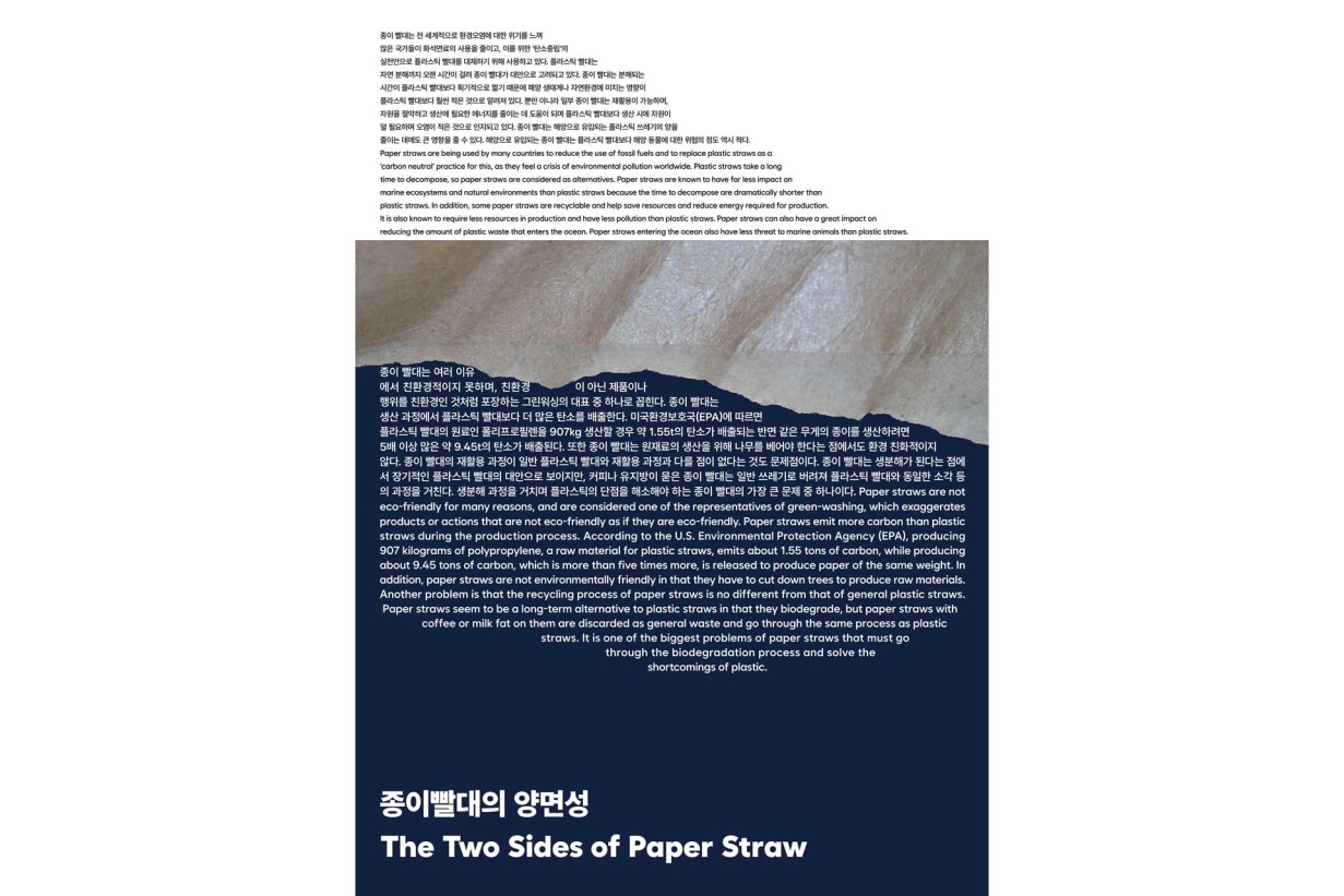 Plakat The Two Sides of Paper Straw mit Text Plastik vs. Paper